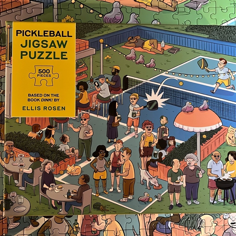 🧩 500 piece Pickleball Jigsaw Puzzle with poster. Find 10 pickleballs. Complete.